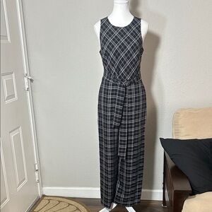 Vince Camuto Black and White Plaid Jumpsuit